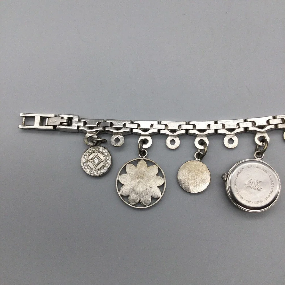 Anne Klein Watch Women 20mm Silver Tone Bling Charm Bracelet Band New Battery 7